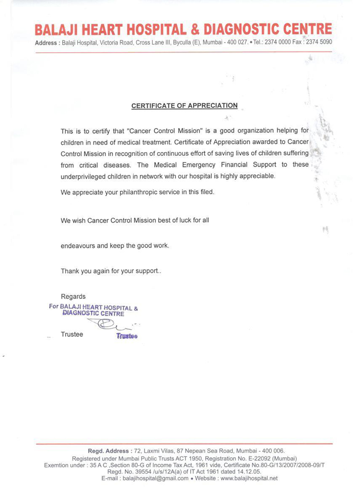 Certificate of Appreciation