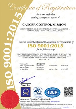 Certificate of Registration ISO for Cancer Control Mission